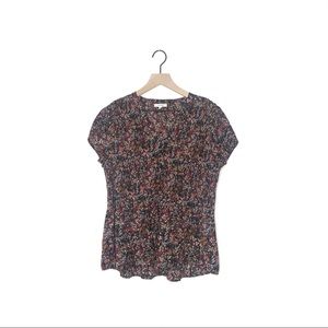 Pleione | Black Floral Pleated Blouse